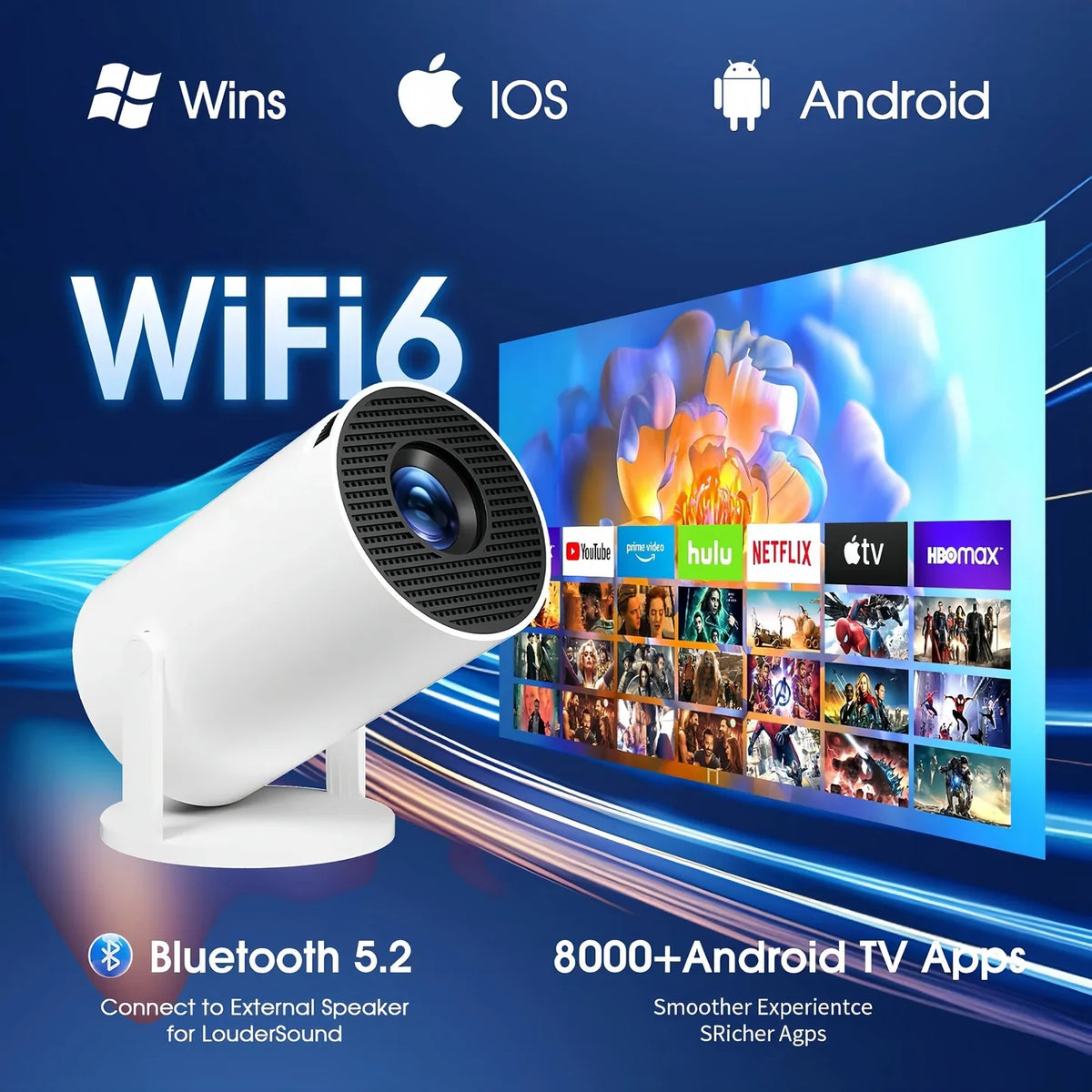 PocketBeam Smart 180° Portable Projector | Android, WiFi 6, Netflix & PS5 Support
